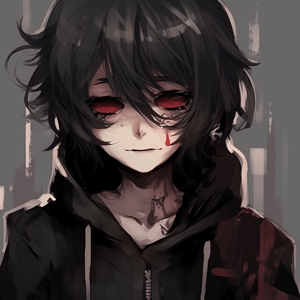 Emo anime girl with dark eyes, bold heavy outlines and deep eye shadows. emo anime pfp characters