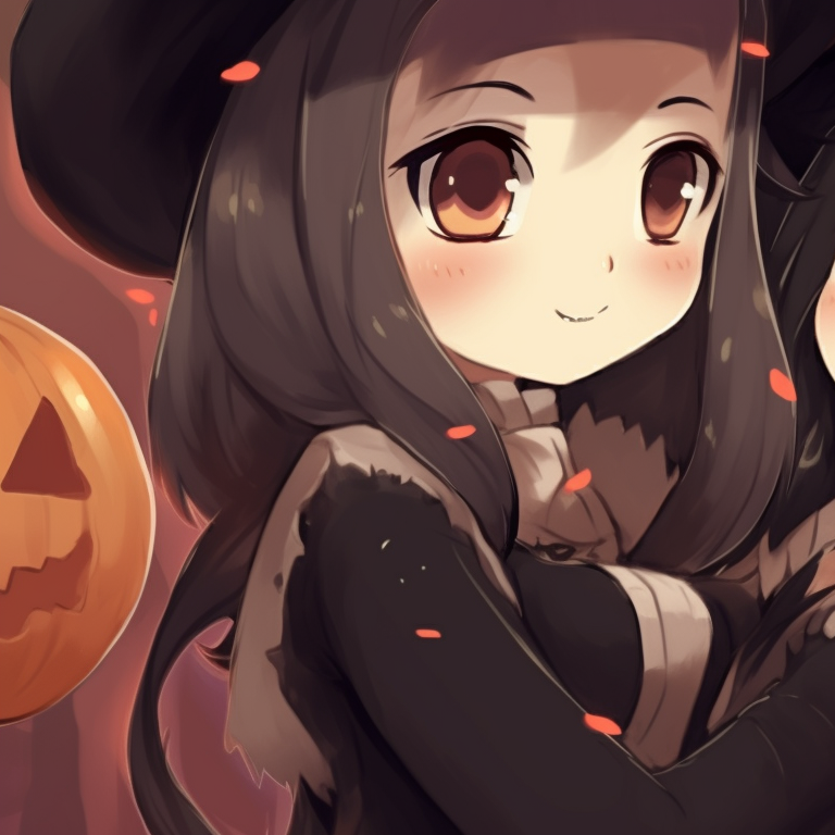 Two characters with bat-themed elements, muted background and red glowing eyes. cute halloween matching pfp for besties pfp for discord.