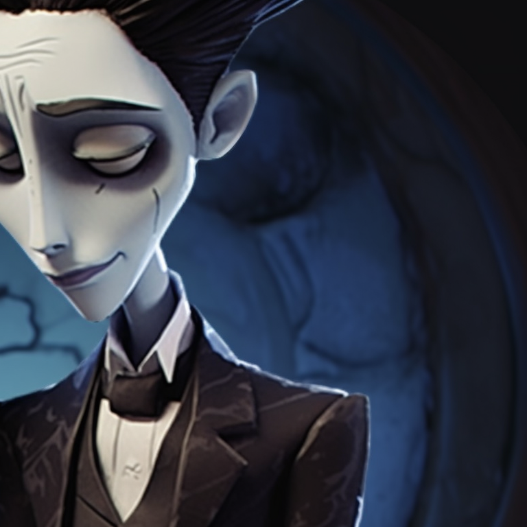 Pair seen against an ominous moon, where the spider-web veiled bride is clinging onto the groom. burton's corpse bride matching pfp pfp for discord.