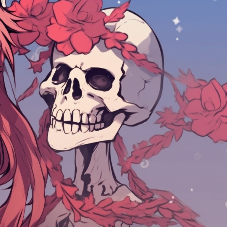 Two skeleton characters exchanging a Christmas kiss, detailed bone structure and snowy backdrop. lovers in the afterlife - matching christmas skeleton pfp kissing pfp for discord.