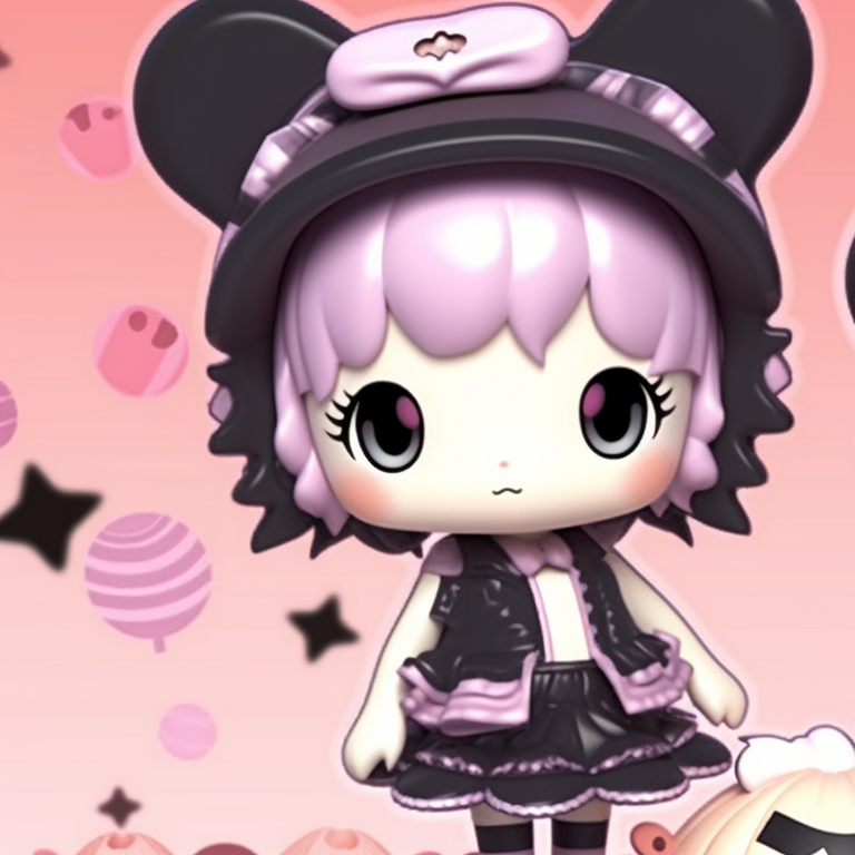 Kuromi characters in Halloween outfits, with striking black and pink palette, posing back-to-back. kuromi matching pfp halloween theme accessories pfp for discord.