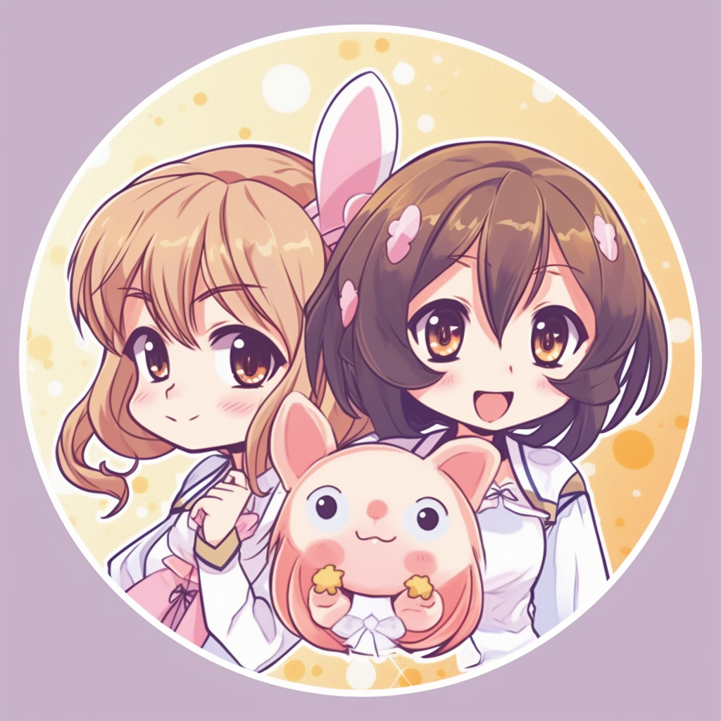 Chibi versions of Cardcaptor Sakura, Tomoyo, and Kero in their iconic outfits with bright pastel colors. anime 3 matching pfp for girls