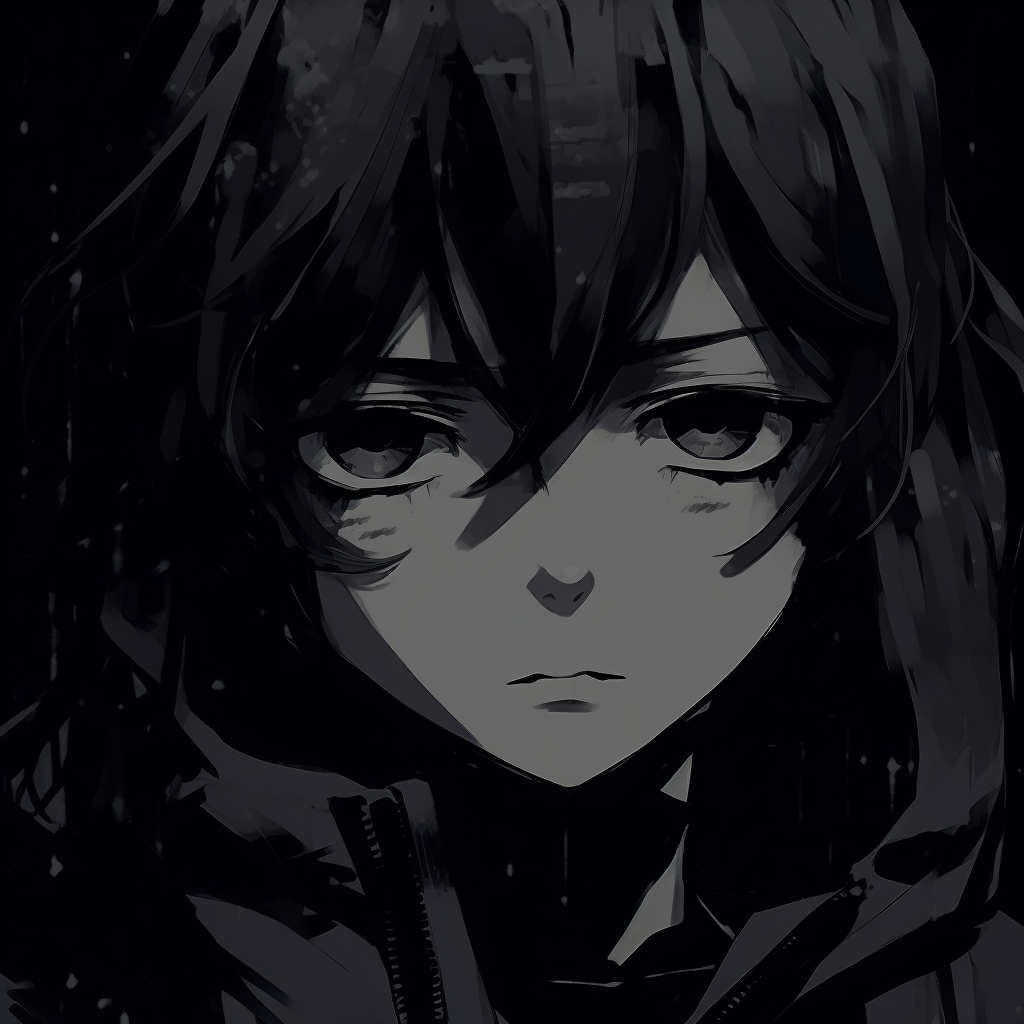 A male anime character wrapped in a cloak, portrayed in a gloomy setting, and using a darker color scheme. dark aesthetic anime pfp boy artwork
