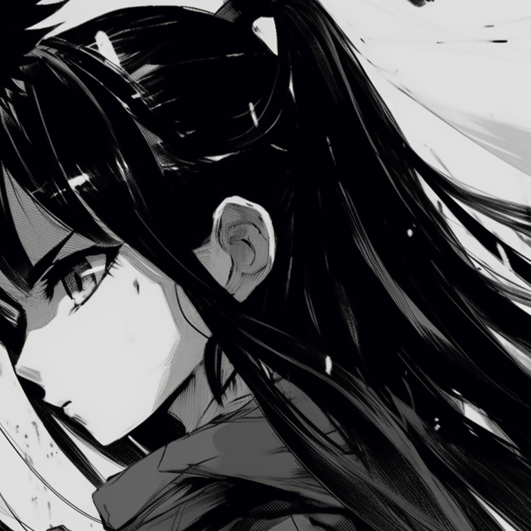 Characters with opposing expression, one smirking and the other serious. black and white matching pfp for couple pfp for discord.