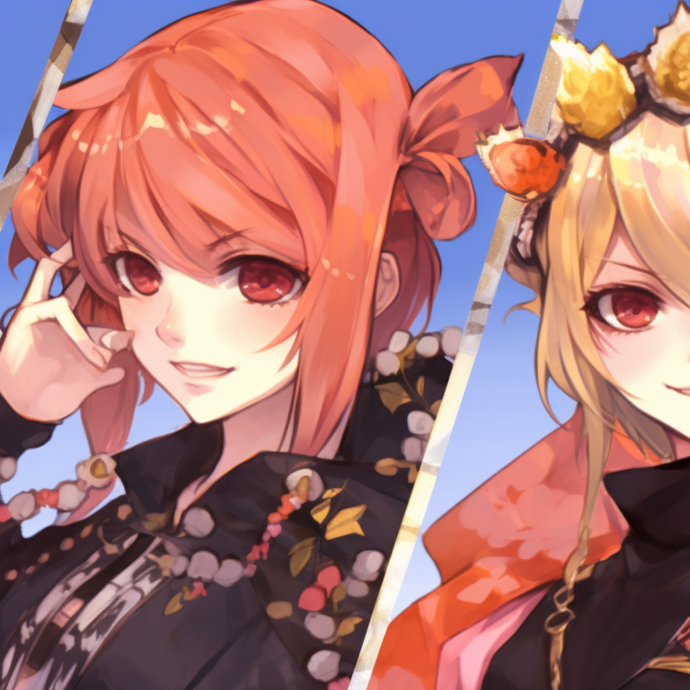 Three girls under a moonlit night, intense blues and twinkling star motifs. trio pfp matching for girls pfp for discord.