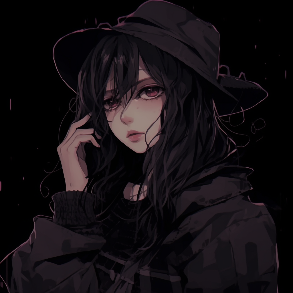 Close-up of a female anime character illustrating a dark art style, emphasized by the use of bold lines and high contrast. dark aesthetic anime pfp girl illustrations