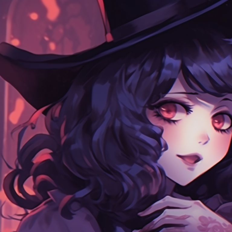 Two witch characters, intricate costume details and a gloomy forest backdrop halloween pfps - matching theme with sad tone pfp for discord.
