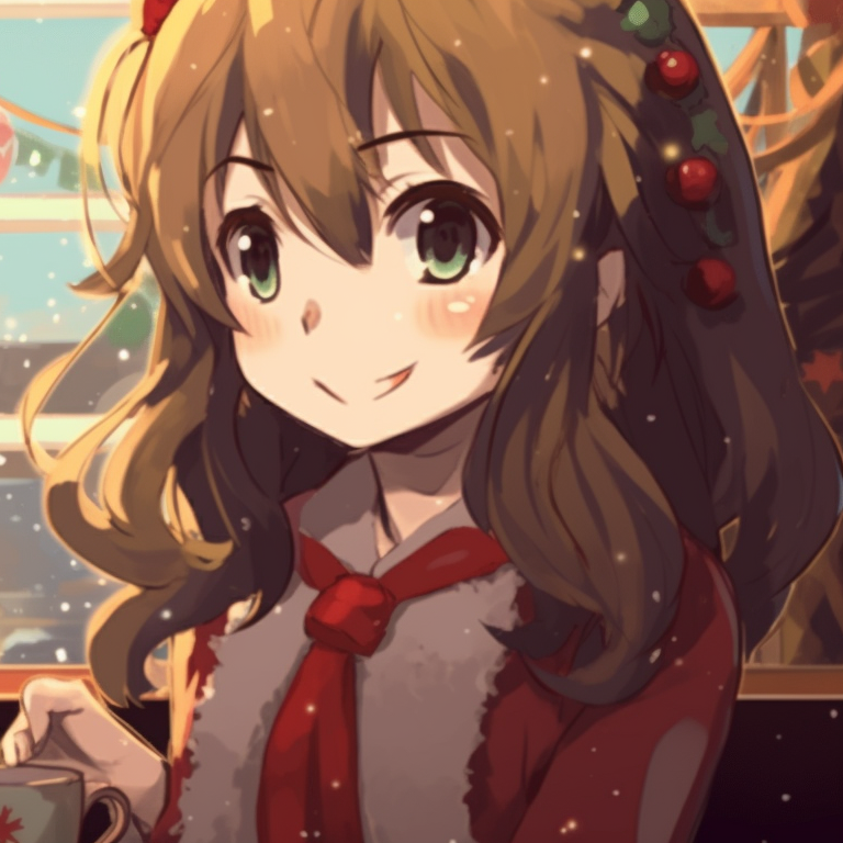 Two characters, eyes locked, soft colors and distinct Christmas symbols in the background. whimsical matching gif christmas pfp pfp for discord.