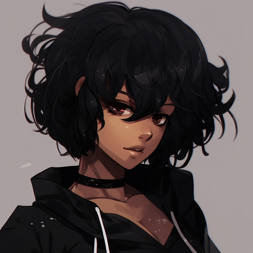 Black Anime character with elegant Afro hairstyle, exquisitely-drawn features, and beautiful shading. black anime pfp stylesHD, free download