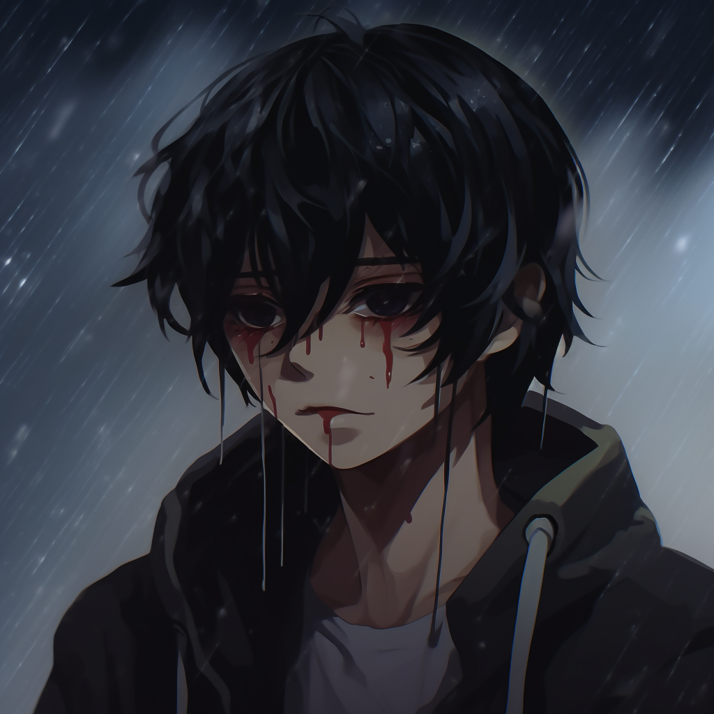 An emotional anime boy, partially hidden in shadows - low light with high contrast. anime boy sad pfp