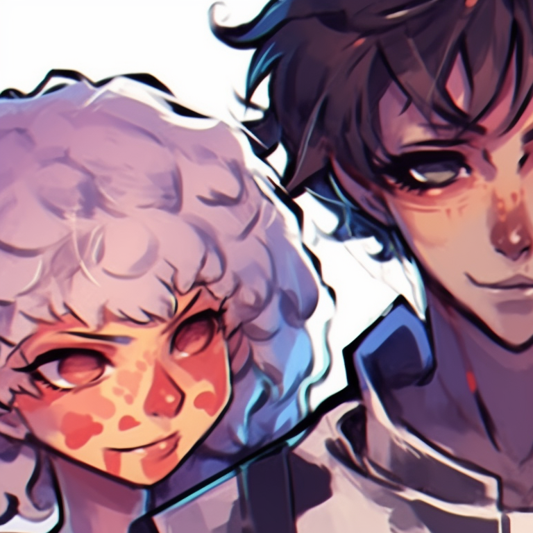 Three characters in matching outfits, exceptional character details, and saturated hues. vibrant matching trio pfp artwork pfp for discord.