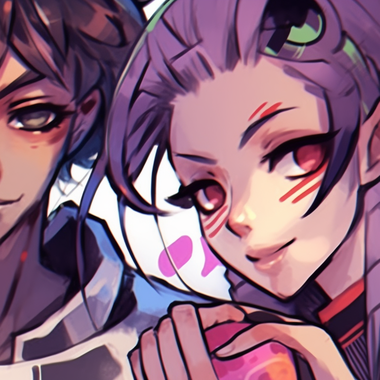 Three characters in matching outfits, exceptional character details, and saturated hues. vibrant matching trio pfp artwork pfp for discord.