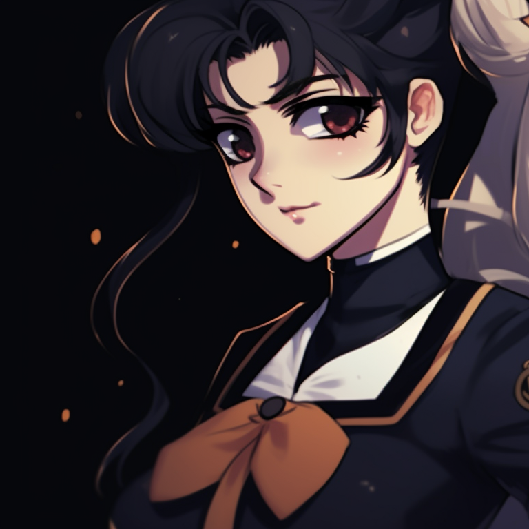 Two characters, strong outlines and bold oranges, standing back-to-back with a haunted house in the back. sailor moon matching pfp halloween theme ideas pfp for discord.