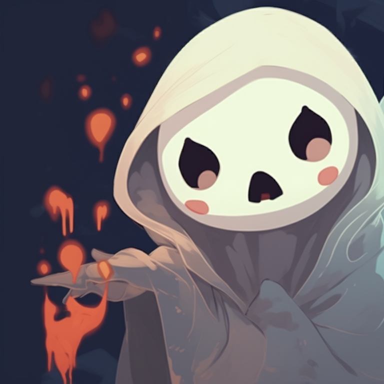 Two ghost characters with a mixture of sharp and soft art style, adorned with Halloween symbols like cobwebs and bats. creative matching ghost pfp halloween theme collection pfp for discord.