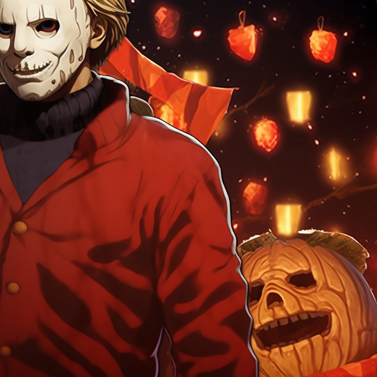Michael Myers, standing ominously in the snow, holding a Christmas lantern. celebrate christmas with michael myers pfp pfp for discord.