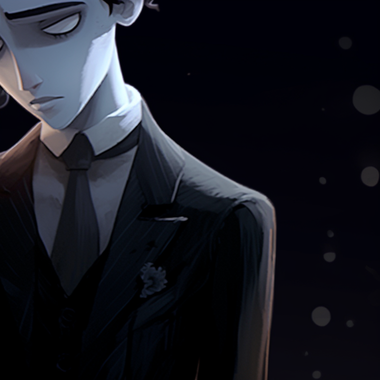 Two characters wearing bridal veils, rich textures and ominous tones create an eerie atmosphere. unique corpse bride pfp pfp for discord.
