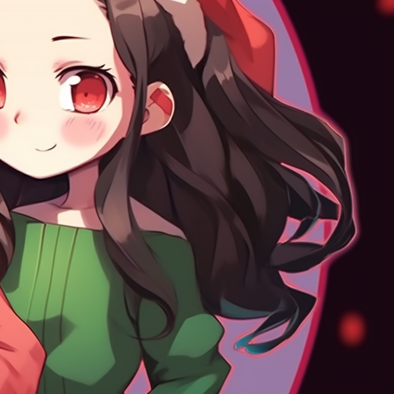 Tanjiro and Nezuko in Santa outfits, bright red and green colors with soft shading. matching nezuko and tanjiro christmas pfp pfp for discord.