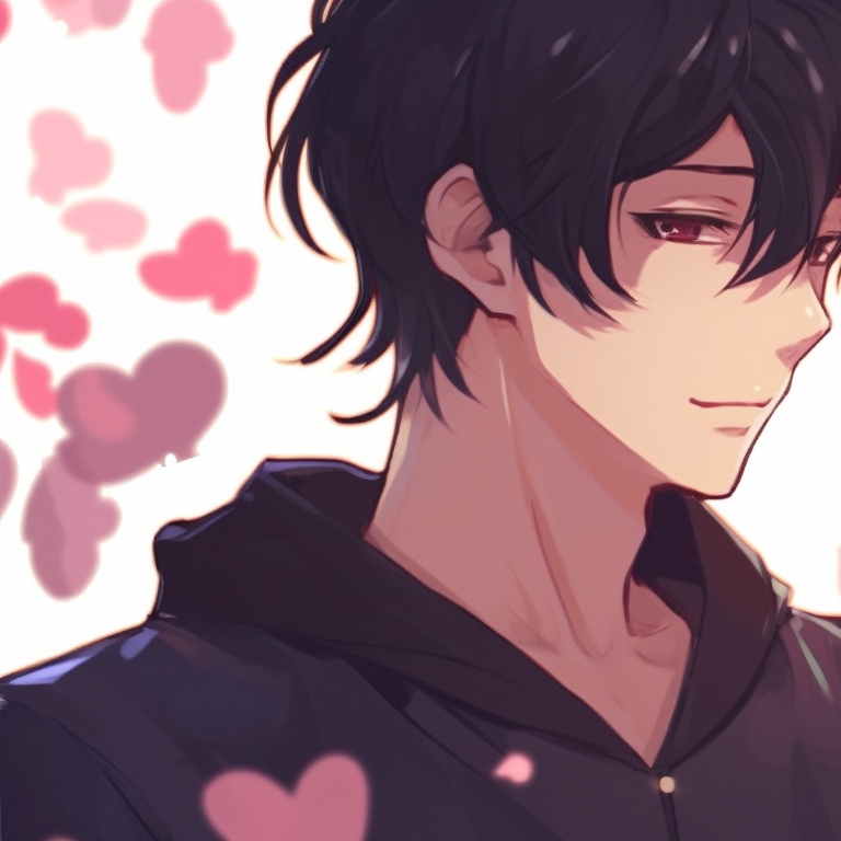 Close-up of two characters, sharing a heartwarming moment under cherry blossom tree, detailed sparkling eyes. anime matching pfp romantic couple pfp for discord.