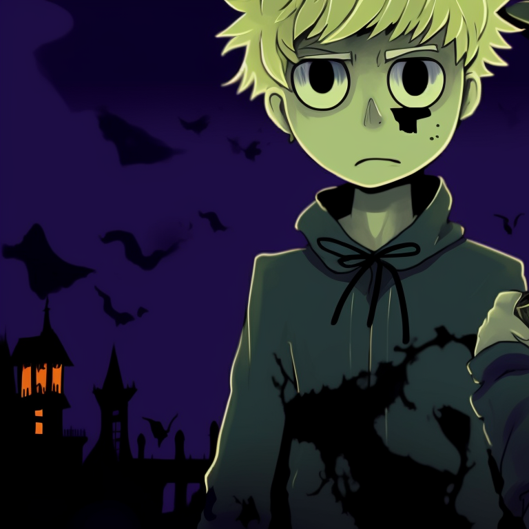 Tweek and Craig in a pumpkin patch, warm colors and earthy tones, playful expressions. tweek and craig halloween theme pfp ideas pfp for discord.