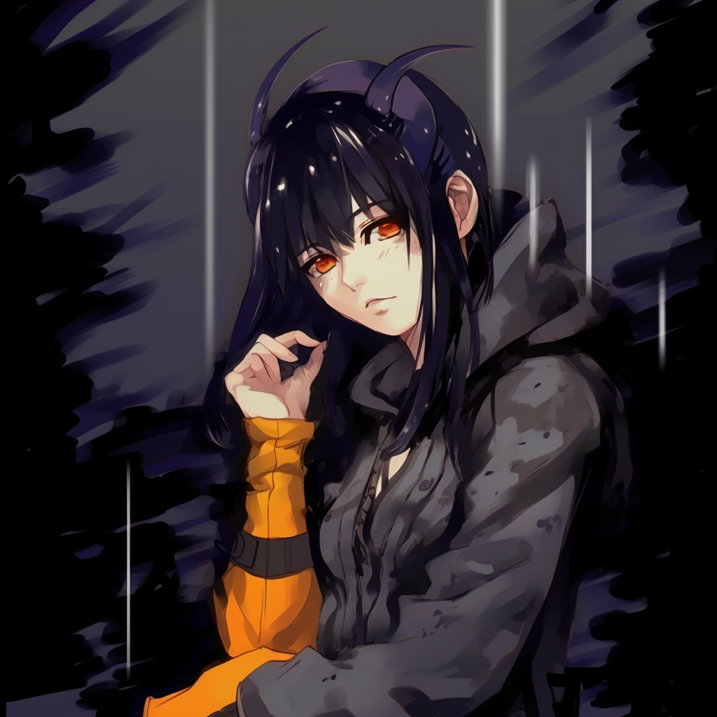 Hinata Hyuga from Naruto in grunge attire, accented by bold lines and high-contrast colors. perfect anime grunge pfp for girls pfp for discord.