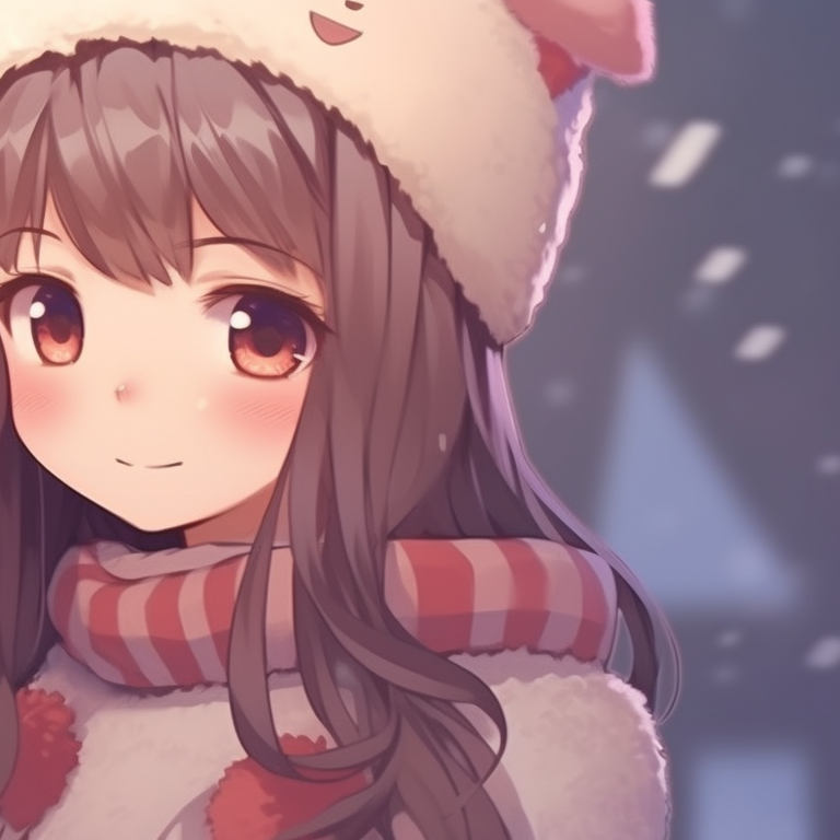 Two characters facing each other, delicate snowflakes in the background, muted tones. adorable matching anime girl christmas pfp ideas pfp for discord.