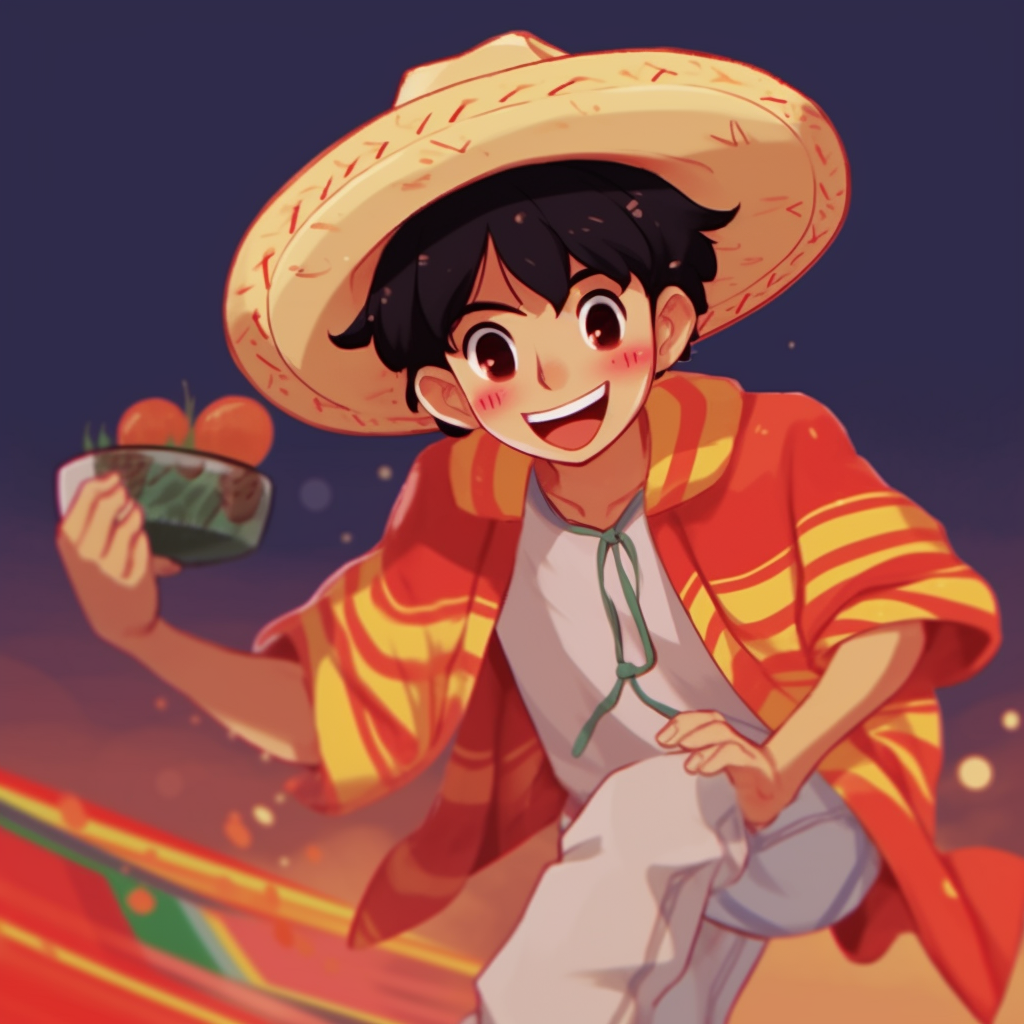 Anime boy happily eating a taco, the joy of the character and artful presentation of the food. stylish mexican pfp boys pfp for discord.