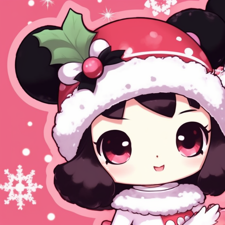 My Melody and Kuromi enjoying a snowfall, cool blue tones and festive outfits. my melody and kuromi matching christmas pfp pfp for discord.