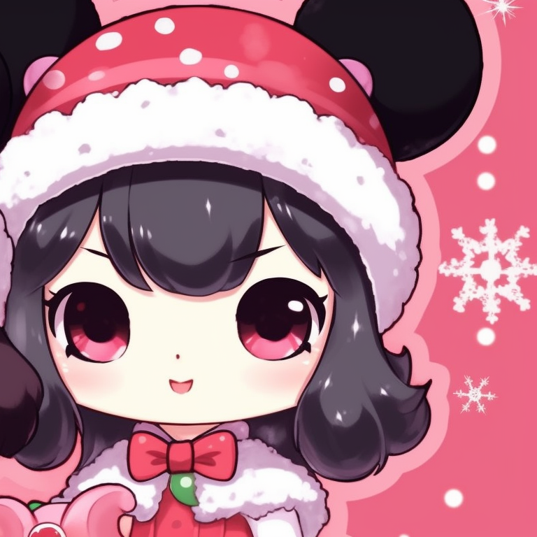 My Melody and Kuromi enjoying a snowfall, cool blue tones and festive outfits. my melody and kuromi matching christmas pfp pfp for discord.