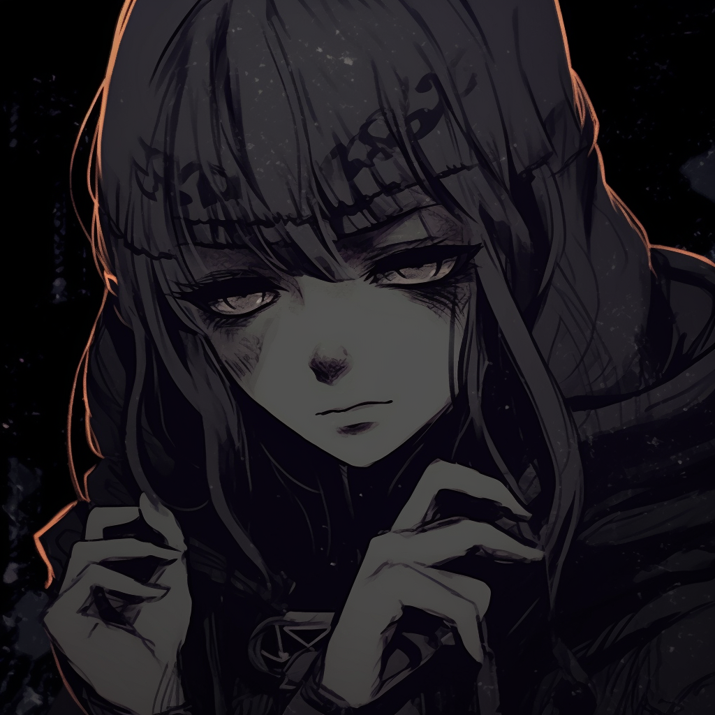 Fantasy-themed anime character in dark, atmospheric setting, detailed character design with muted color palette. exceptional darkness anime pfp pfp for discord.
