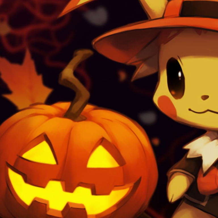 Jigglypuff and Clefable characters with playful Halloween costumes, soft pastel tones and cute expressions, hugging. best matching pokemon pfp for halloween theme pfp for discord.