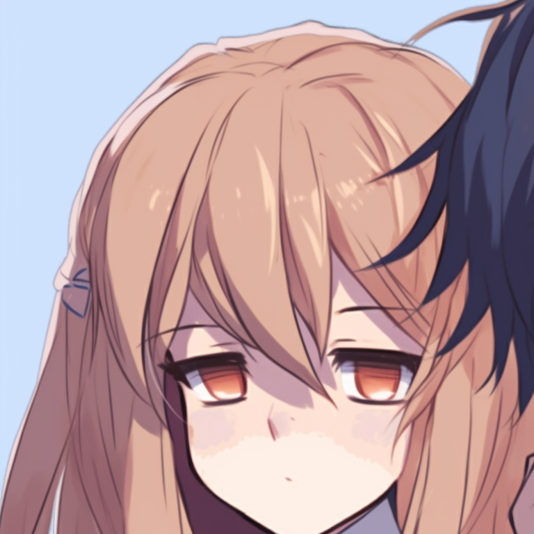 Two characters in school uniforms, soft colors and simple backgrounds. creative anime pfp matching pfp for discord.