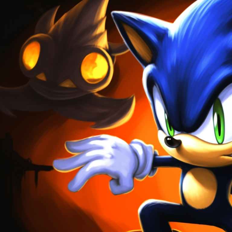 Sonic and Tails with glowing, mysterious eyes, painted in chilling shades of the moonlit night. spooky sonic and tails matching pfp pfp for discord.