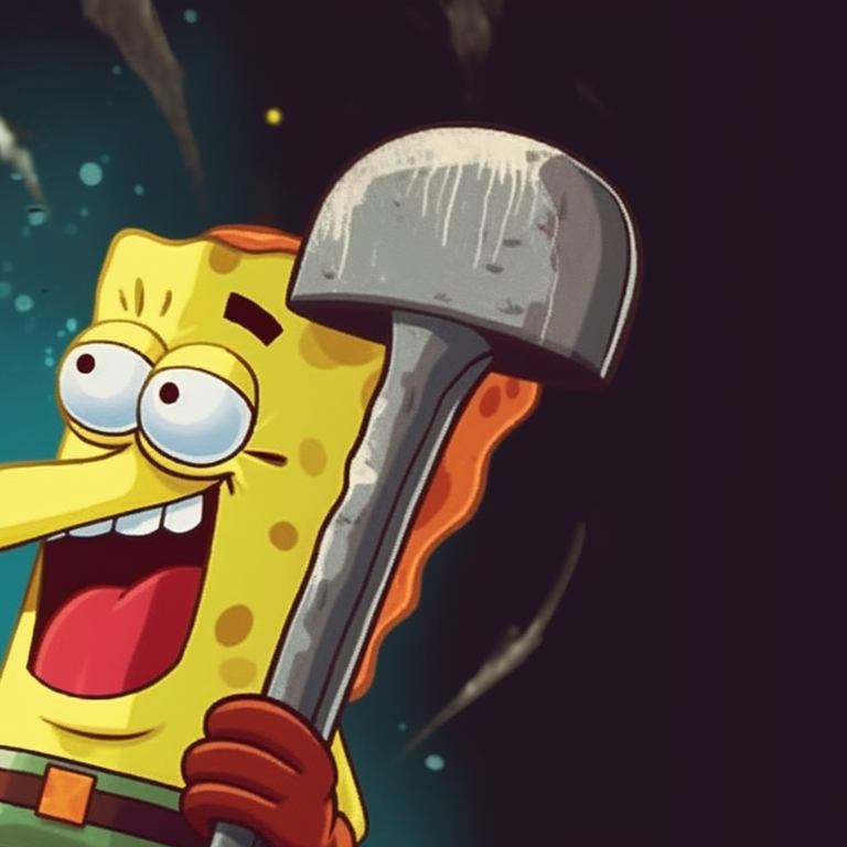 Spongebob with his spatula and Squidward with his cleaning tools, bold outlines, in their occupational roles. spongebob and squidward matching profile picture pfp for discord.