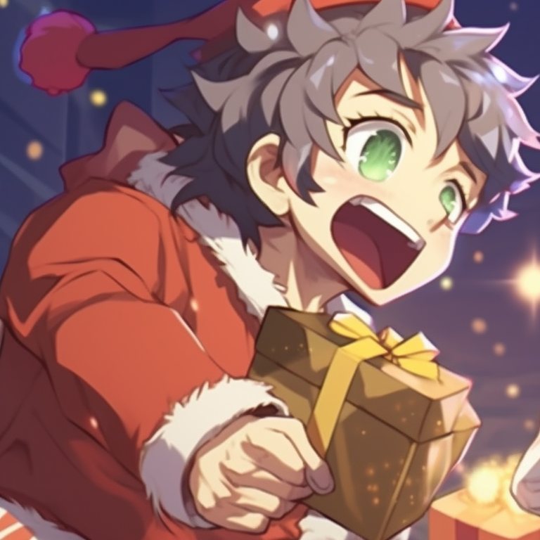 Two characters amidst falling snowflakes, vibrant colors against the white, eyes locked in rivalry. matching christmas meme pfp ideas pfp for discord.