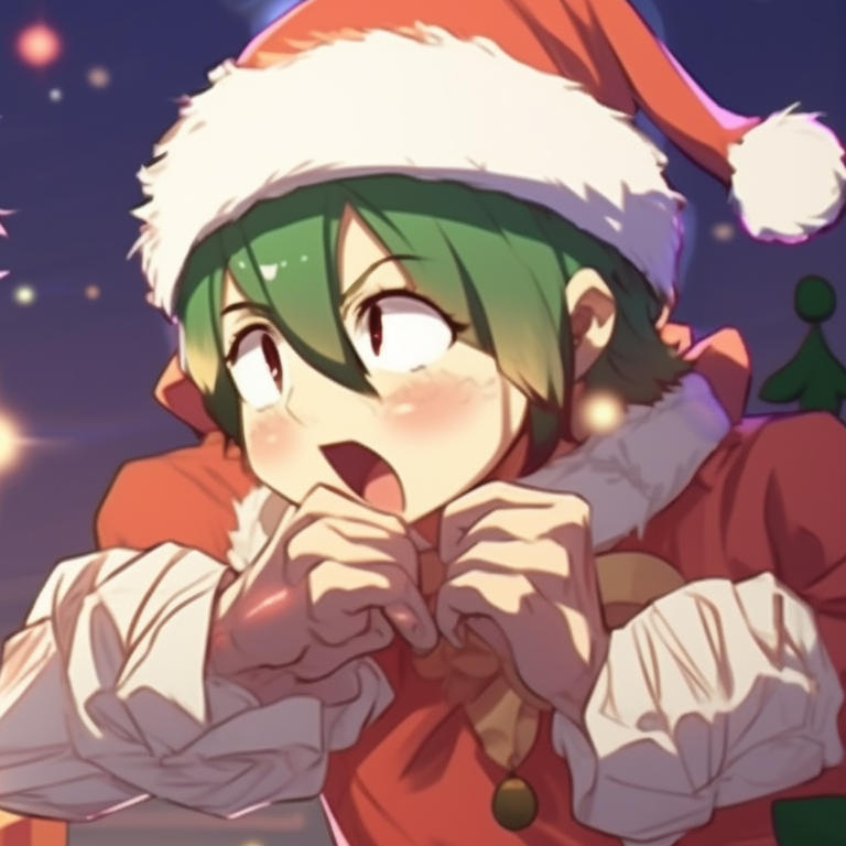 Two characters amidst falling snowflakes, vibrant colors against the white, eyes locked in rivalry. matching christmas meme pfp ideas pfp for discord.