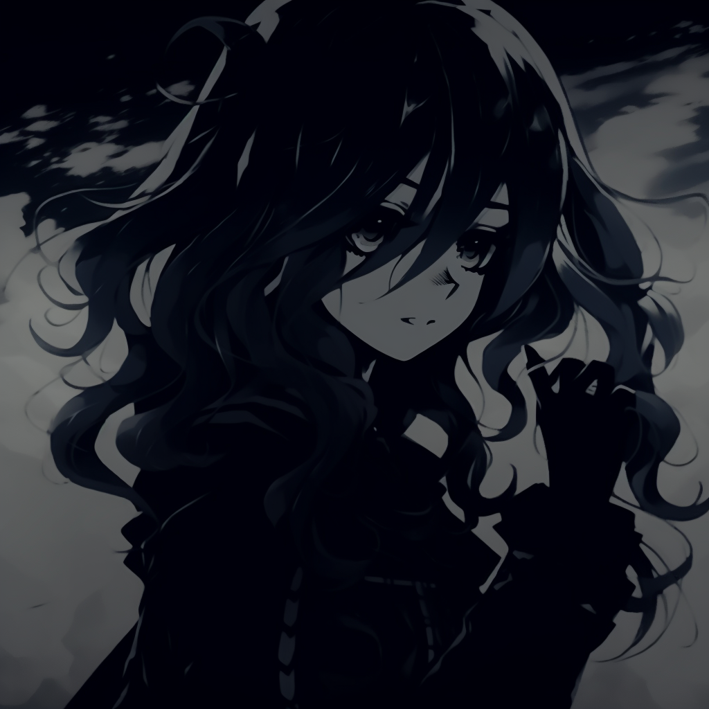 Dramatic silhouette of a female anime character, with a great emphasis on dark tones. darkness anime pfp females pfp for discord.