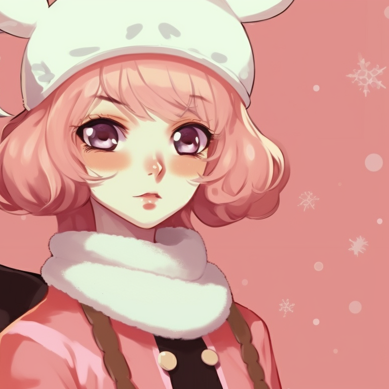 Close-up of two characters, warm Christmas lights, retro style. unique matching retro aesthetic cartoon pfp christmas themes pfp for discord.