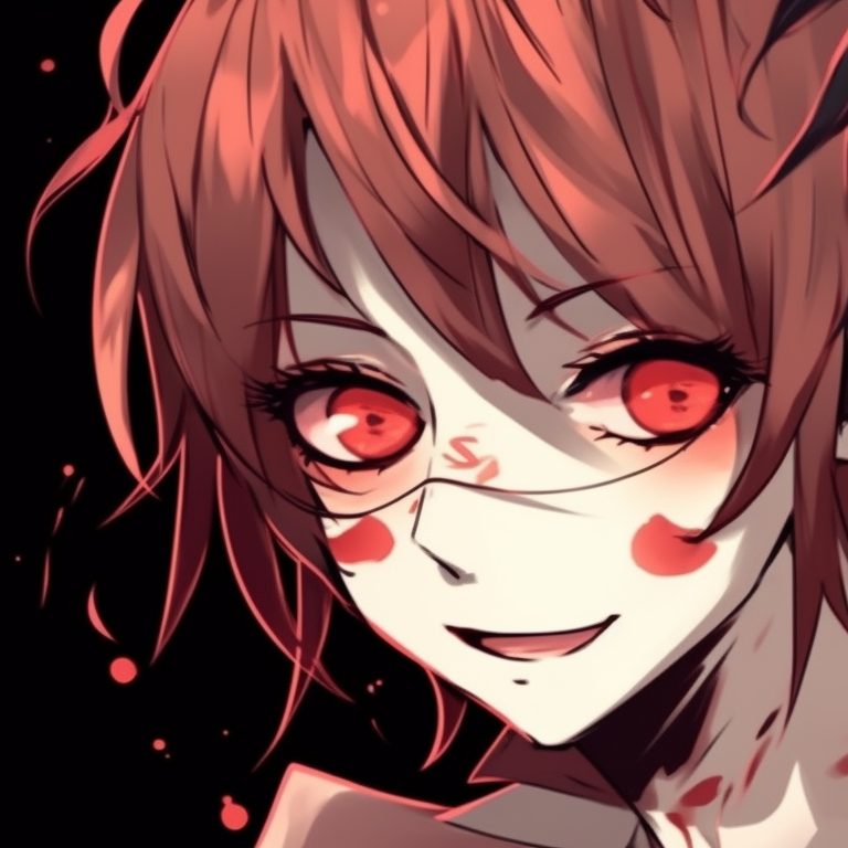 Anime characters in horror-inspired costumes, high contrast colors, detailed with intricate dark lines and chilling expressions. halloween themed matching couple anime pfp pfp for discord.