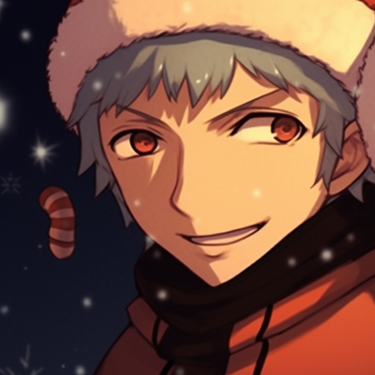 Naruto and Sasuke in snowy landscapes, adorned with festive accessories. notable matching christmas pfp from naruto anime pfp for discord.