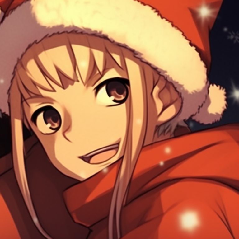 Naruto and Sasuke in snowy landscapes, adorned with festive accessories. notable matching christmas pfp from naruto anime pfp for discord.