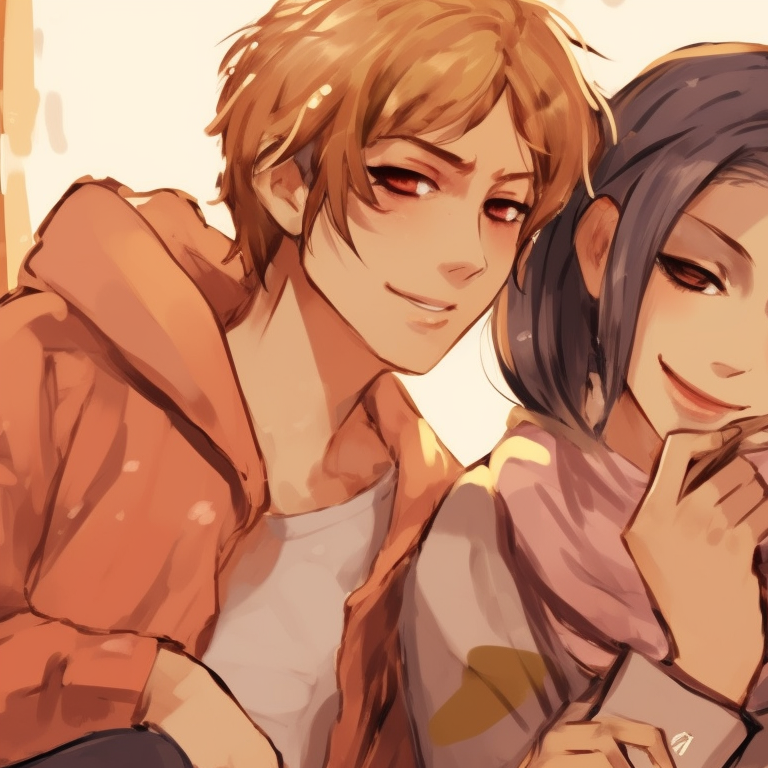 Three characters lounging together, casual attire and warm, earthy tones. unique matching trio pfp ideas pfp for discord.