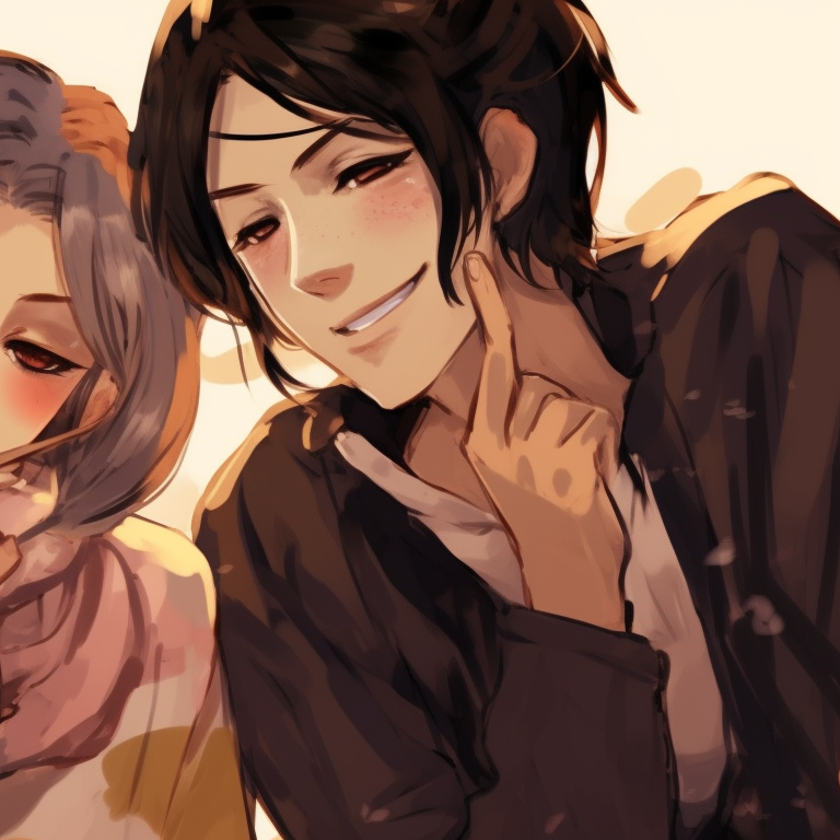 Three characters lounging together, casual attire and warm, earthy tones. unique matching trio pfp ideas pfp for discord.