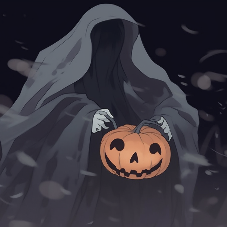 Two characters with pumpkin masks, vibrant colors and cartoonish design. halloween ambient pfp matching pfp for discord.