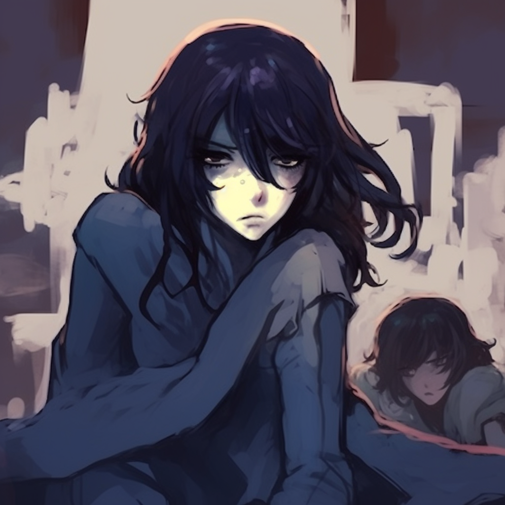 Silhouettes of suspicious characters amidst shadows, monochrome palette and high contrast. anime pfp sus character snapshots