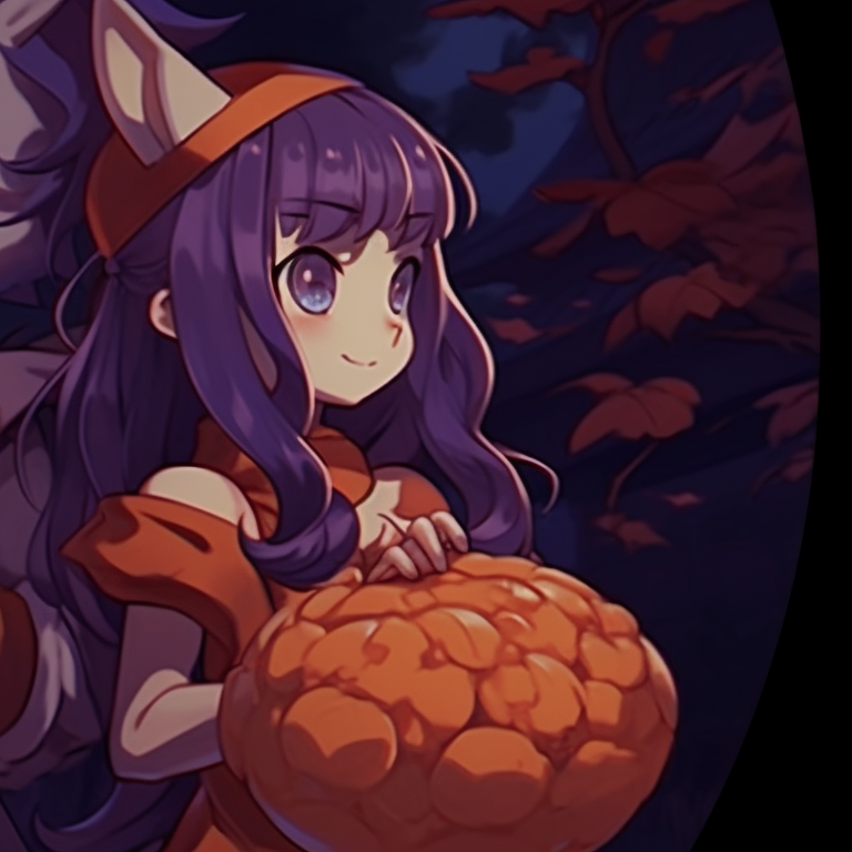 Two characters with trick-or-treat baskets, dusk backdrop with strong orange and purple accents. discord pfp halloween theme matching ideas pfp for discord.