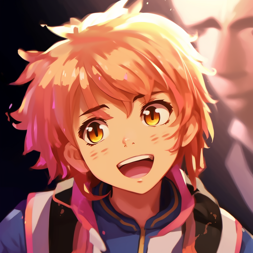 Anime girl giggling with vivid colors and expressive eyes. girl anime meme pfp of comedy pfp for discord.