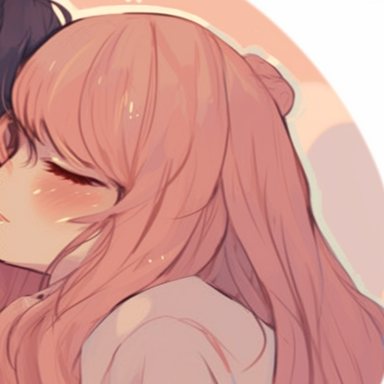 Two characters under a cherry blossom tree, vibrant pink hues and delicate linework. adorable matching pfp for couples pfp for discord.