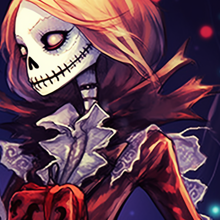 Close-up of two skeleton characters, high contrast with intricate bone details. skeleton themed matching christmas pfp pfp for discord.