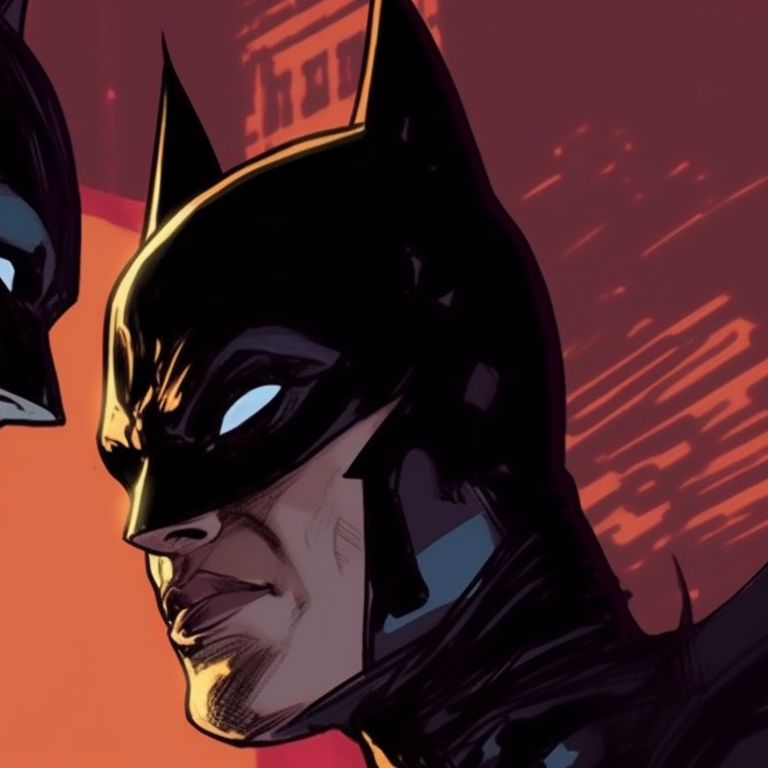 A tender moment captured between the two, in soft pastels, highlighting softer emotions. batman and catwoman pfp inspirations pfp for discord.