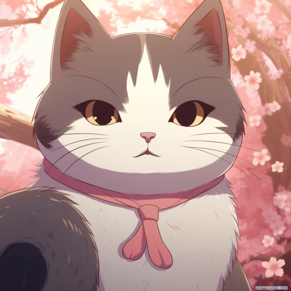 Glowing anime cat in a magical night scene, contrast of bright and dark colors. entirely cute anime cat pfp